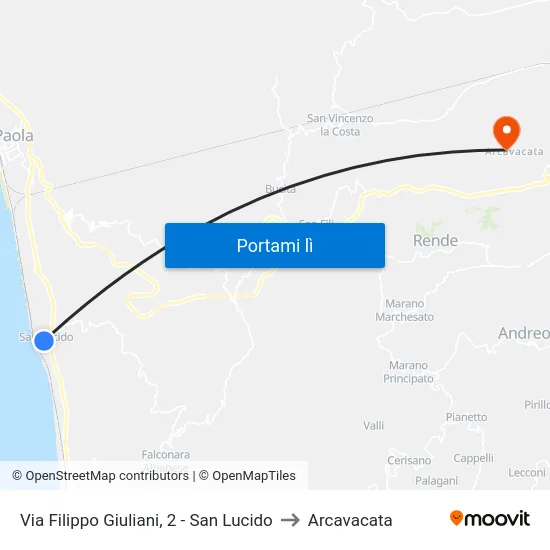 Via Filippo Giuliani, 2 - San Lucido to Arcavacata map