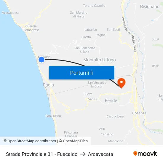 Strada Provinciale 31 - Fuscaldo to Arcavacata map