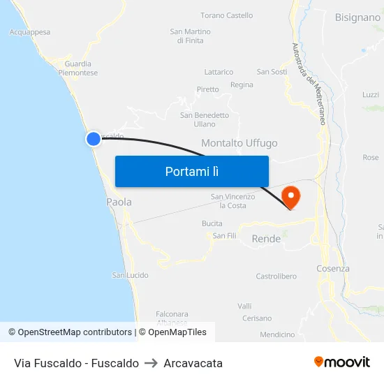 Via Fuscaldo - Fuscaldo to Arcavacata map