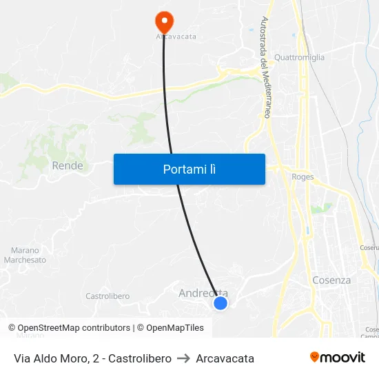 Via Aldo Moro, 2 - Castrolibero to Arcavacata map
