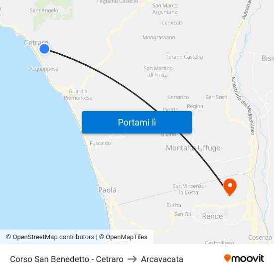 Corso San Benedetto - Cetraro to Arcavacata map