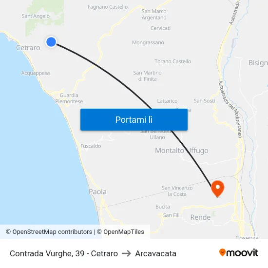 Contrada Vurghe, 39 - Cetraro to Arcavacata map