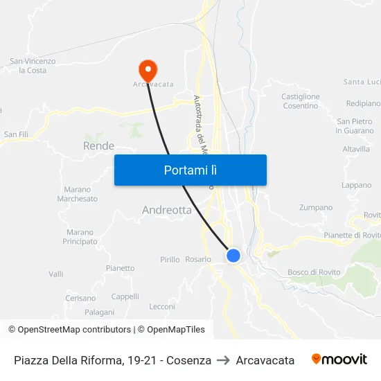 Piazza Della Riforma, 19-21 - Cosenza to Arcavacata map