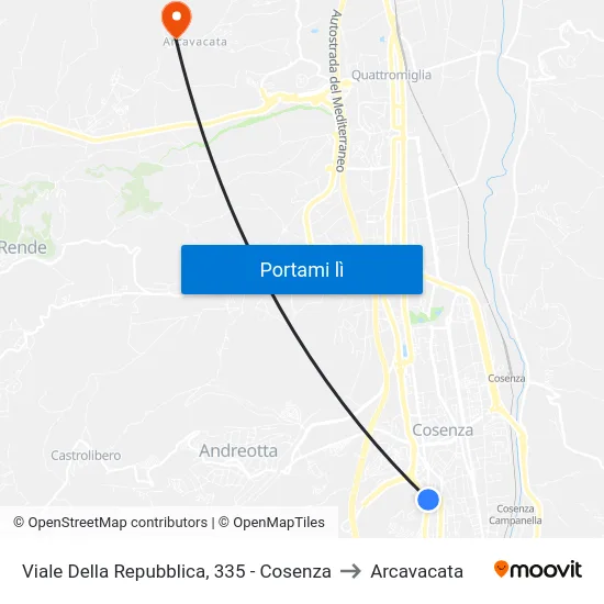 Viale Della Repubblica, 335 - Cosenza to Arcavacata map