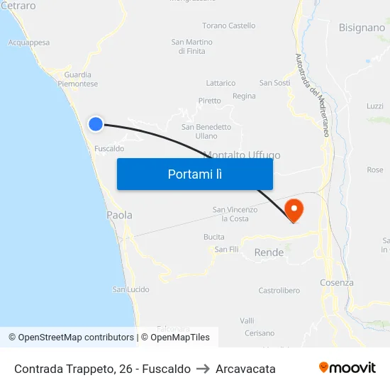 Contrada Trappeto, 26 - Fuscaldo to Arcavacata map