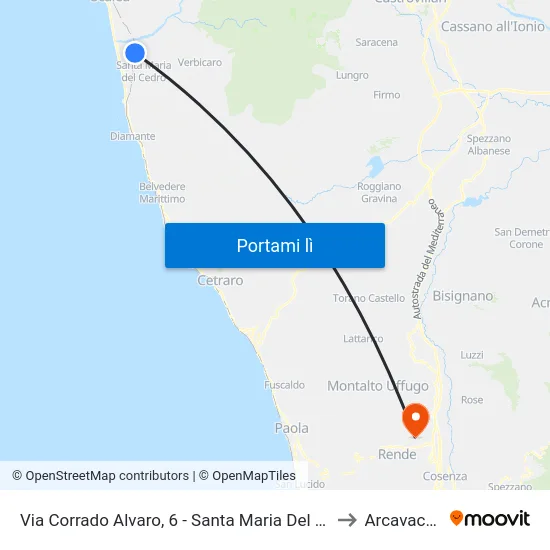 Via Corrado Alvaro, 6 - Santa Maria Del Cedro to Arcavacata map