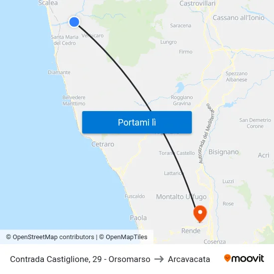 Contrada Castiglione, 29 - Orsomarso to Arcavacata map