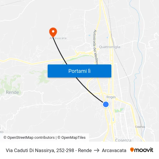 Via Caduti Di Nassirya, 252-298 - Rende to Arcavacata map