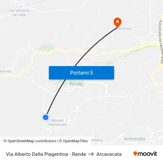 Via Alberto Della Piagentina - Rende to Arcavacata map