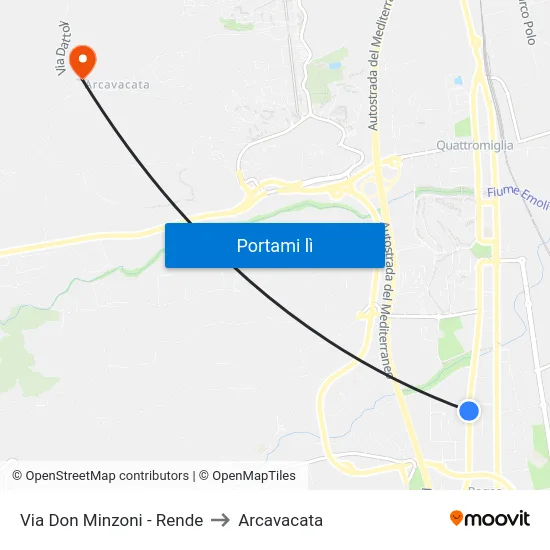 Via Don Minzoni - Rende to Arcavacata map