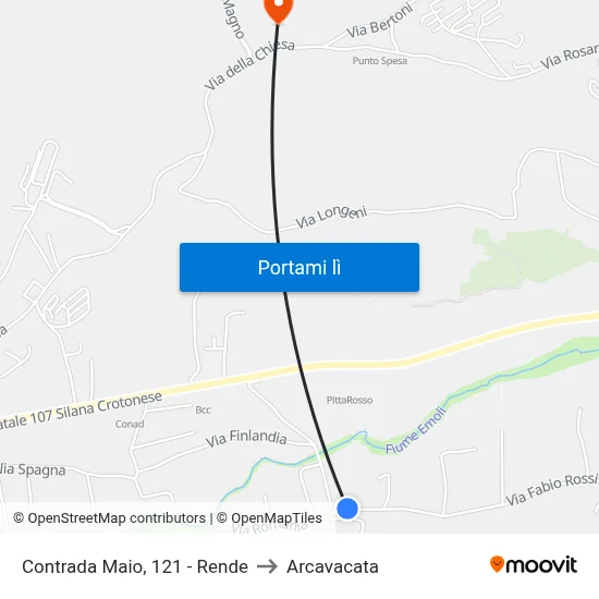 Contrada Maio, 121 - Rende to Arcavacata map