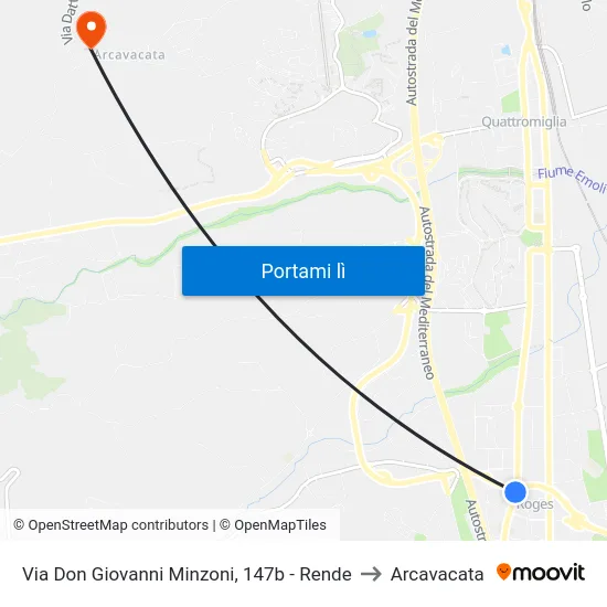Via Don Giovanni Minzoni, 147b - Rende to Arcavacata map