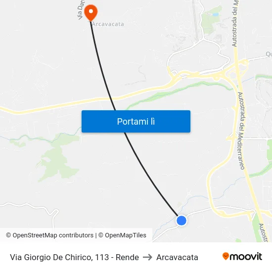 Via Giorgio De Chirico, 113 - Rende to Arcavacata map