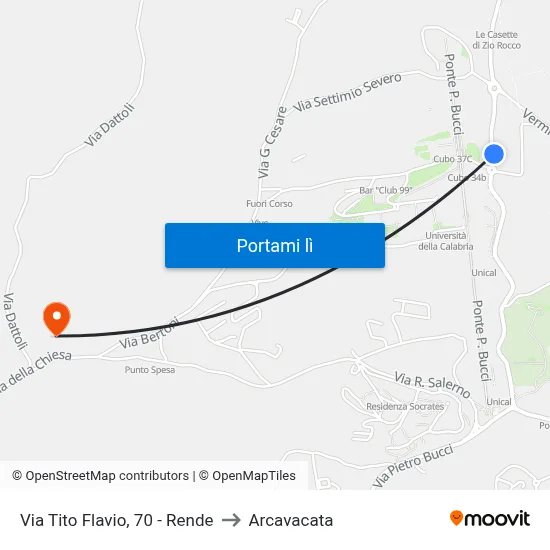 Via Tito Flavio, 70 - Rende to Arcavacata map