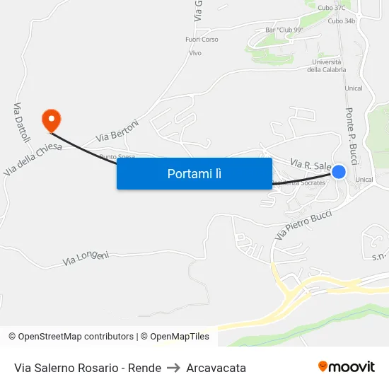 Via Salerno Rosario - Rende to Arcavacata map