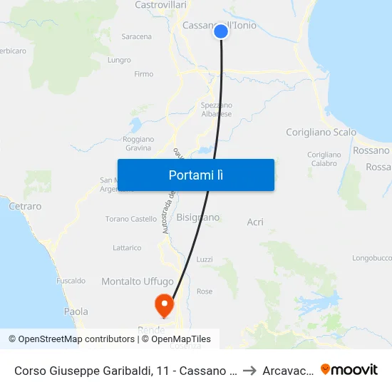 Corso Giuseppe Garibaldi, 11 - Cassano All'Ionio to Arcavacata map