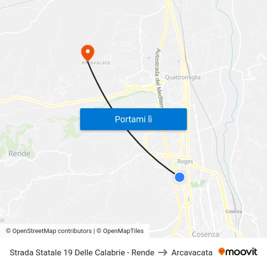 Strada Statale 19 Delle Calabrie - Rende to Arcavacata map