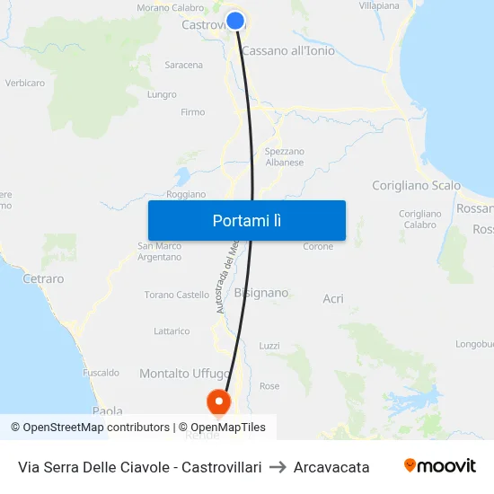 Via Serra Delle Ciavole - Castrovillari to Arcavacata map
