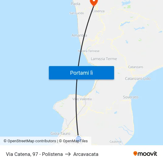 Via Catena, 97 - Polistena to Arcavacata map