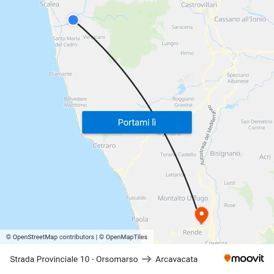 Strada Provinciale 10 - Orsomarso to Arcavacata map