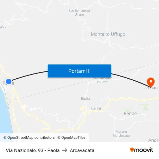 Via Nazionale, 93 - Paola to Arcavacata map