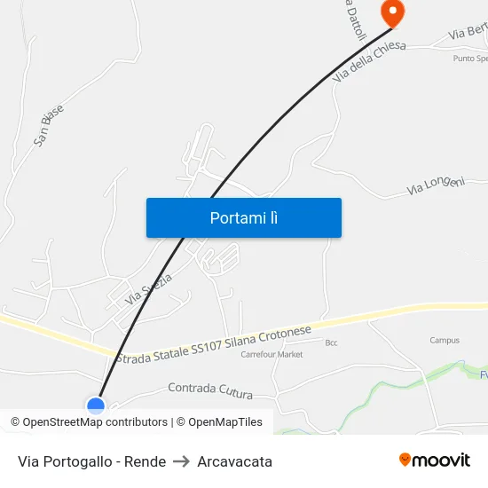 Via Portogallo - Rende to Arcavacata map