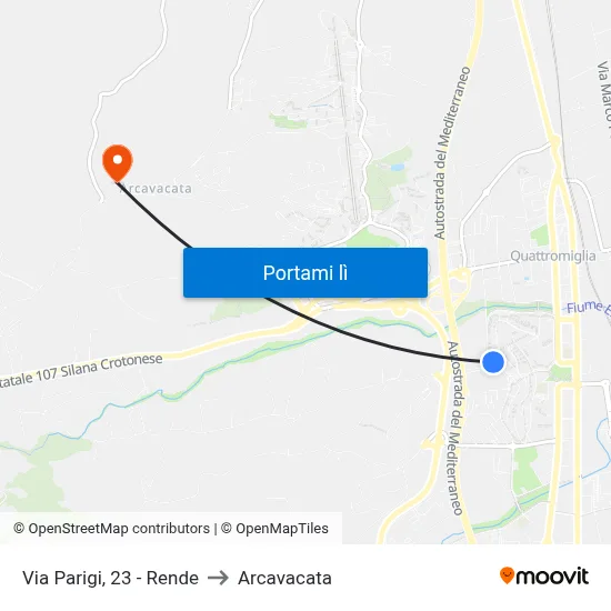 Via Parigi, 23 - Rende to Arcavacata map