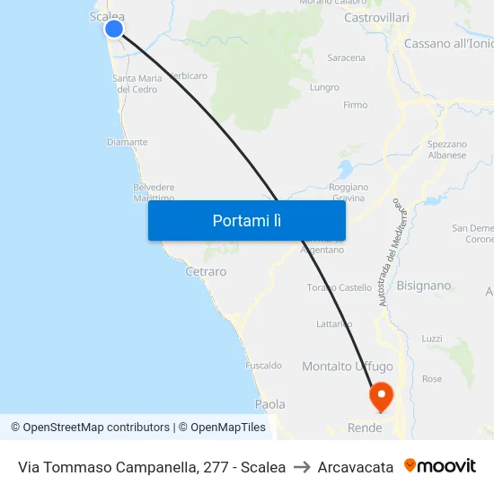 Via Tommaso Campanella, 277 - Scalea to Arcavacata map