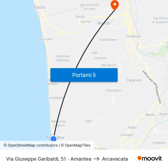 Via Giuseppe Garibaldi, 51 - Amantea to Arcavacata map