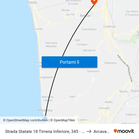 Strada Statale 18 Tirrena Inferiore, 345 - Amantea to Arcavacata map