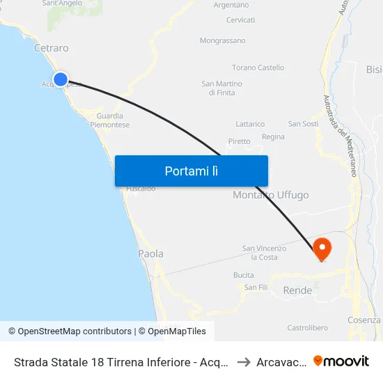 Strada Statale 18 Tirrena Inferiore - Acquappesa to Arcavacata map