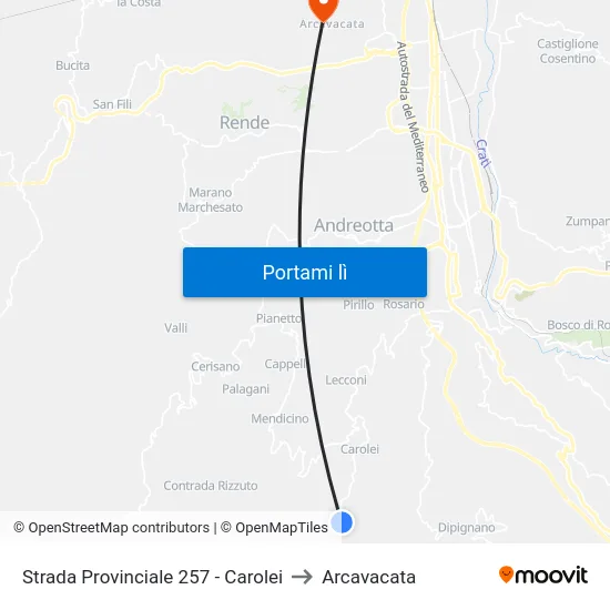 Strada Provinciale 257 - Carolei to Arcavacata map