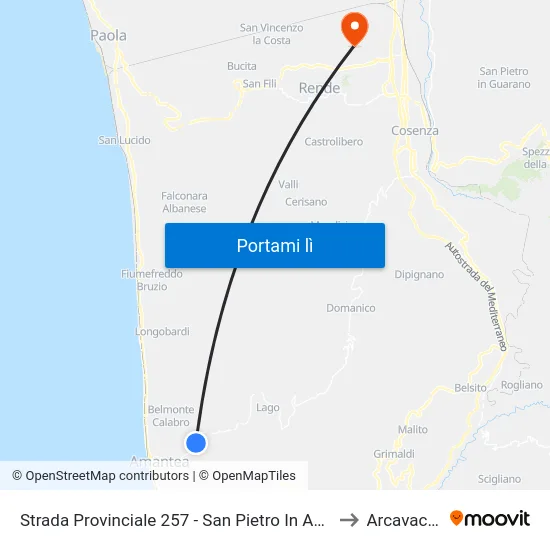 Strada Provinciale 257 - San Pietro In Amantea to Arcavacata map