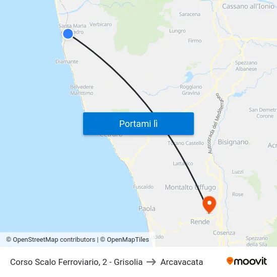 Corso Scalo Ferroviario, 2 - Grisolia to Arcavacata map