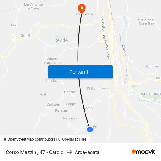 Corso Mazzini, 47 - Carolei to Arcavacata map