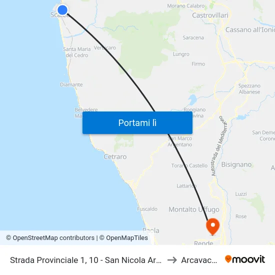 Strada Provinciale 1, 10 - San Nicola Arcella to Arcavacata map