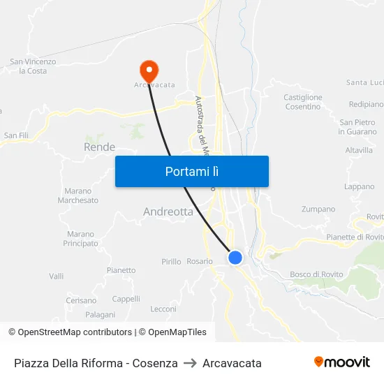 Piazza Della Riforma - Cosenza to Arcavacata map