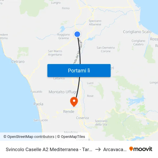Svincolo Caselle A2 Mediterranea - Tarsia to Arcavacata map