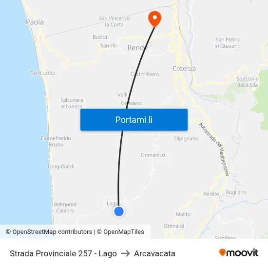 Strada Provinciale 257 - Lago to Arcavacata map