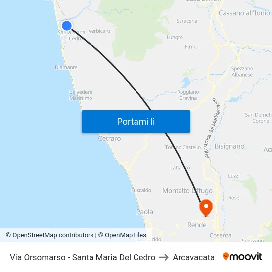Via Orsomarso - Santa Maria Del Cedro to Arcavacata map