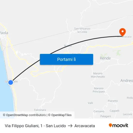 Via Filippo Giuliani, 1 - San Lucido to Arcavacata map