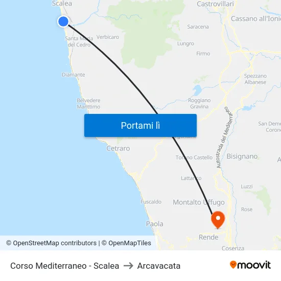 Corso Mediterraneo - Scalea to Arcavacata map