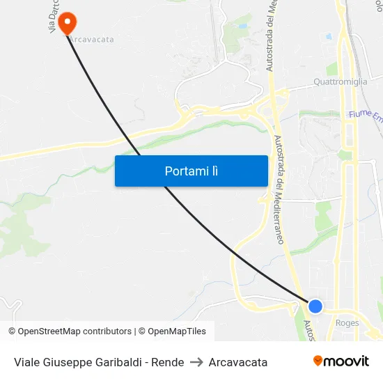 Viale Giuseppe Garibaldi - Rende to Arcavacata map