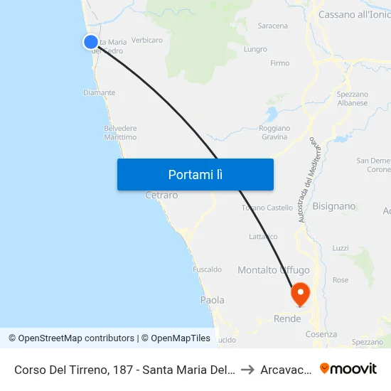 Corso Del Tirreno, 187 - Santa Maria Del Cedro to Arcavacata map
