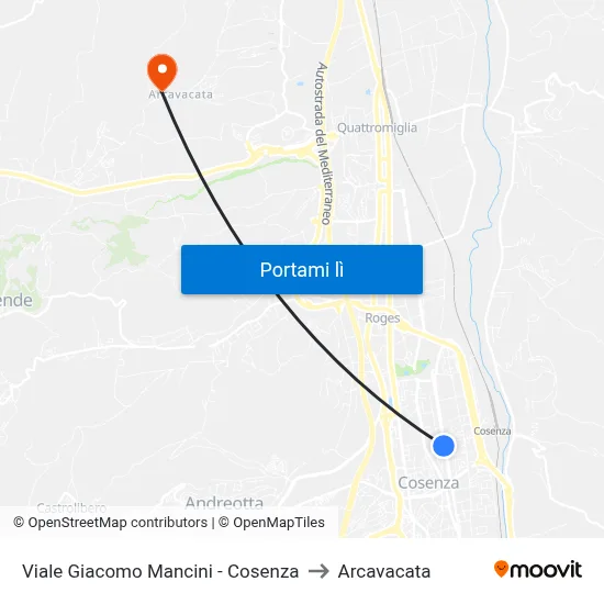 Viale Giacomo Mancini - Cosenza to Arcavacata map