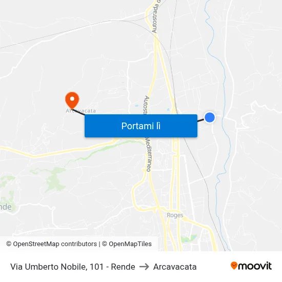 Via Umberto Nobile, 101 - Rende to Arcavacata map