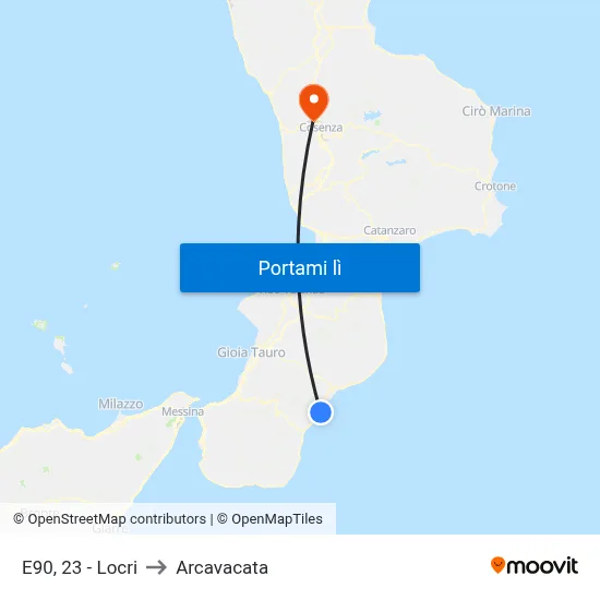 E90, 23 - Locri to Arcavacata map