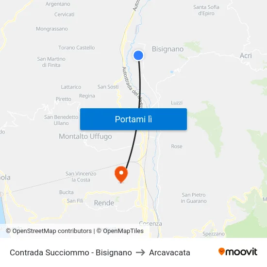 Contrada Succiommo - Bisignano to Arcavacata map