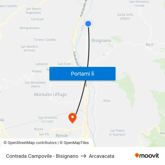 Contrada Campovile - Bisignano to Arcavacata map