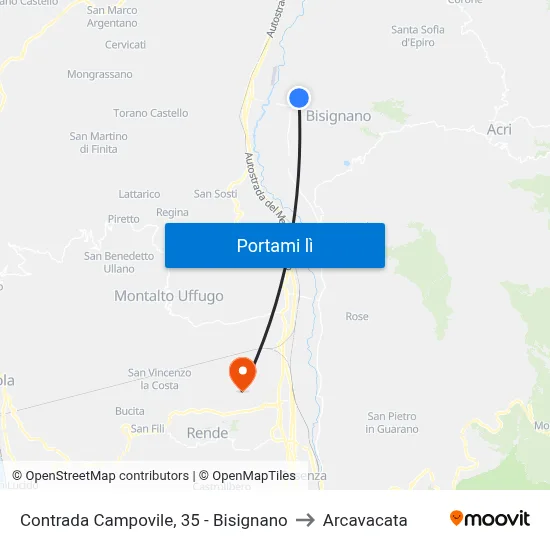 Contrada  Campovile, 35 - Bisignano to Arcavacata map